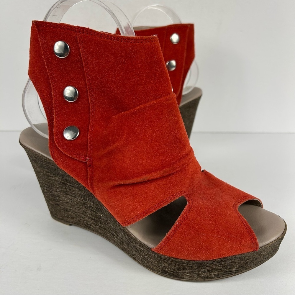 Browns Red Suede Wedge Sandals | Open Toe Boho Booties | EU 38 / US 7.5